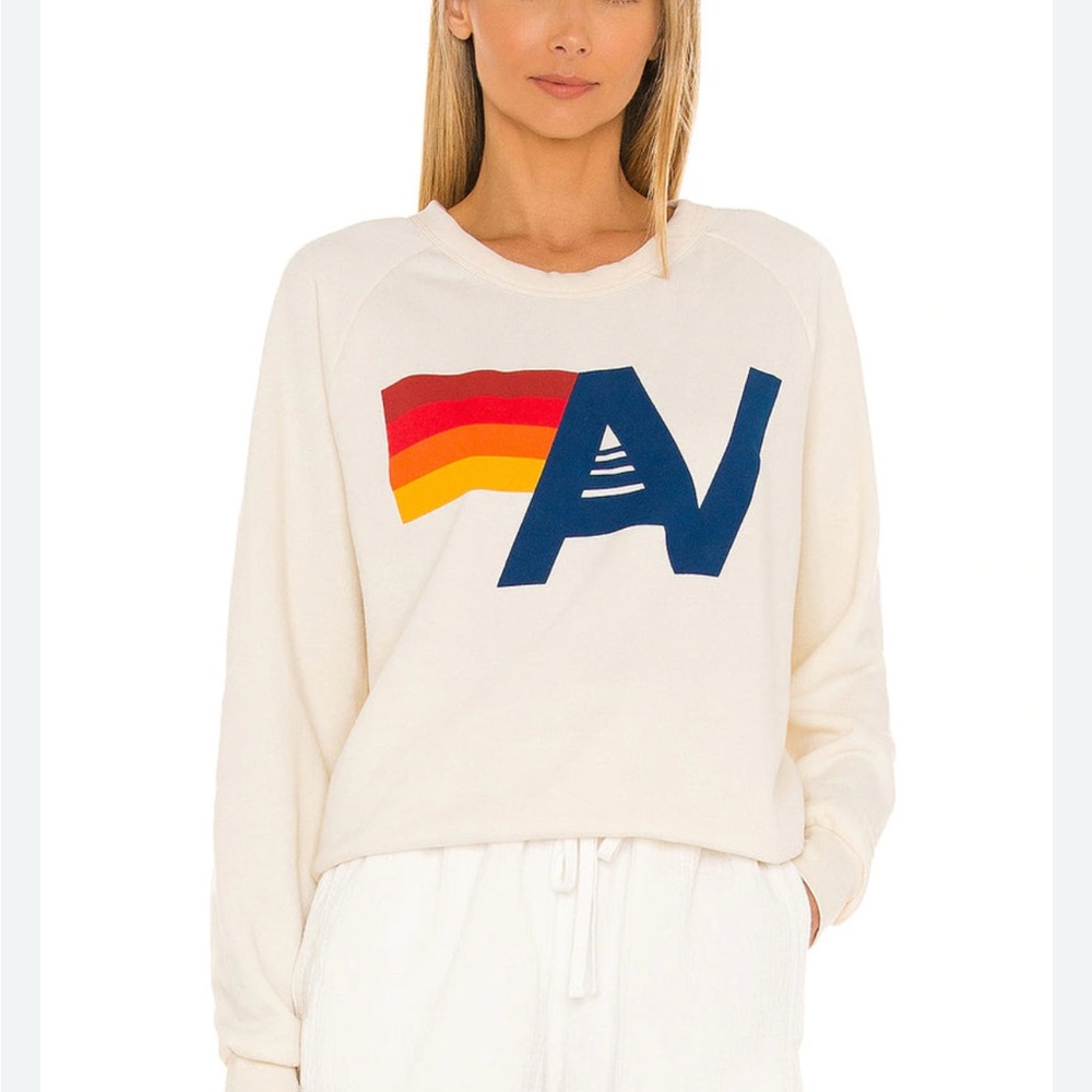 Aviator Nation Cream Sweatshirt with Red and Blue Graphic